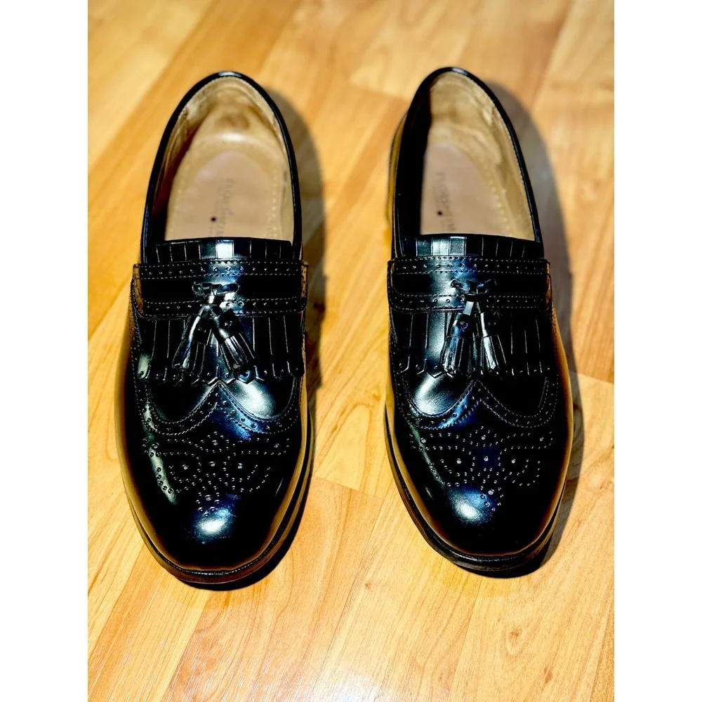 Florsheim Mens‎ 9D Black Leather Wingtip Kiltie Tassel Loafers  ~ Sanitized